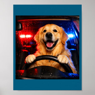 Funny golden retriever driving meme dog driving a poster