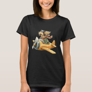 Funny Golden Retriever Flying Yellow Aeroplane Pil T-Shirt