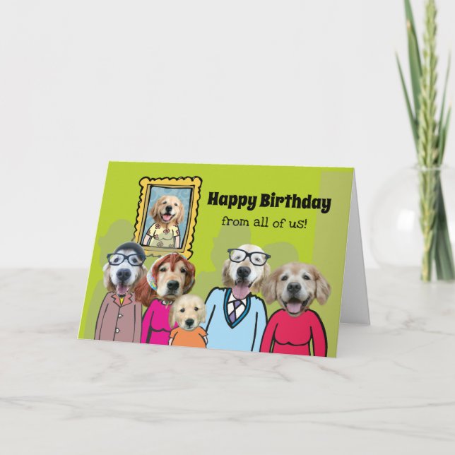Funny Golden Retriever Happy Birthday From All Card (Front)