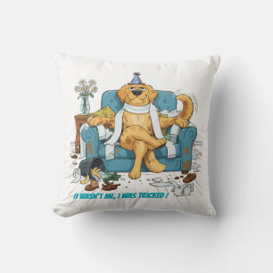 Funny Golden Retriever Messy Birthday Dog Mischiev Cushion