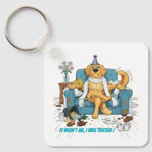 Funny Golden Retriever Messy Birthday Dog Mischiev Key Ring