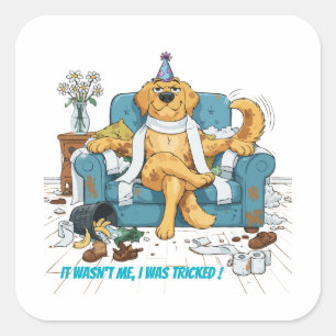 Funny Golden Retriever Messy Birthday Dog Mischiev Square Sticker