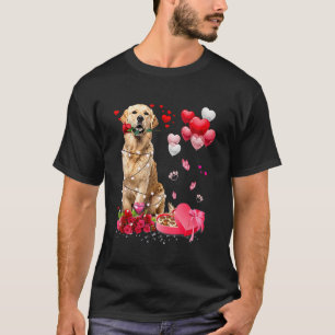 Funny Golden Retriever Rose Heart Happy Valentine  T-Shirt