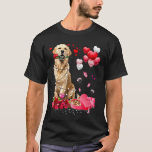 Funny Golden Retriever Rose Heart Happy Valentine  T-Shirt
