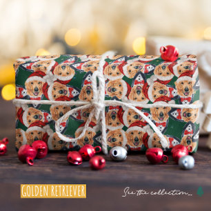 Funny Golden Retriever Santa Hat Christmas Pattern Wrapping Paper