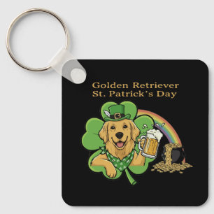 Funny Golden Retriever St. Patrick's Day Leprechau Key Ring