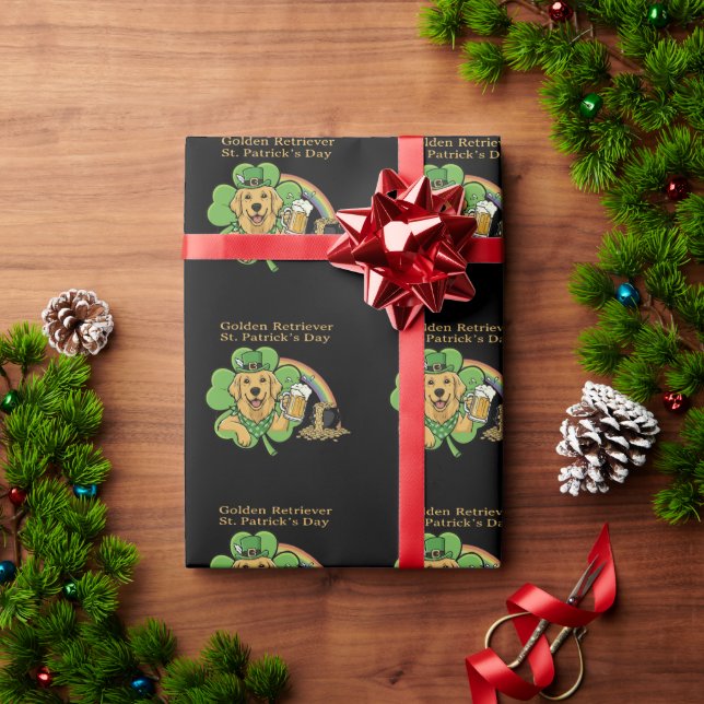Funny Golden Retriever St. Patrick's Day Leprechau Wrapping Paper (Holiday Gift)