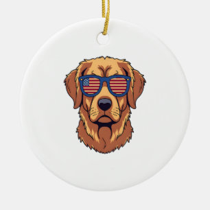 Funny Golden Retriever - USA Dog Lover Graphic Art Ceramic Tree Decoration