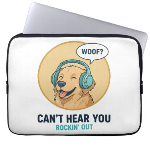 Funny Golden Retriever With Headphones  Laptop Sleeve