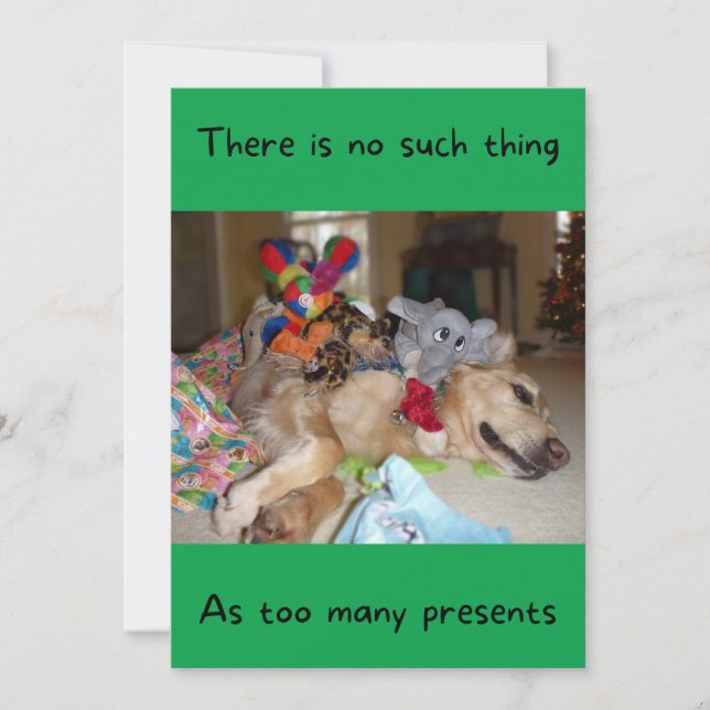Funny Golden Retriever with Lots of Toys Christmas Holiday Card (Front)