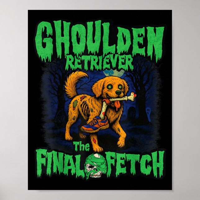 Funny Golden Retriever Zombie Halloween, Soky Ghou Poster (Front)