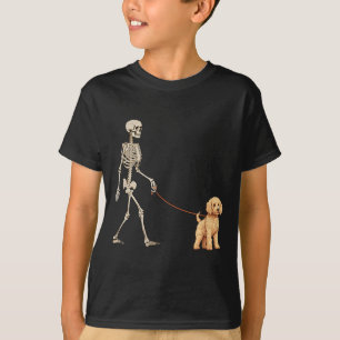 Funny Goldendoodle Skeleton Dog Walking Halloween T-Shirt