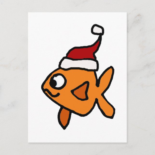 Funny Goldfish in Santa Hat Christmas Art Holiday Postcard (Front)