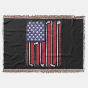 Funny Golf American Flag Golf Player Vintage Golfe Throw Blanket