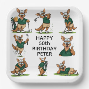funny golf-and-kangaroo paper plate