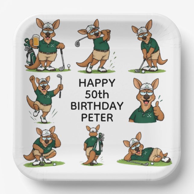  funny golf-and-kangaroo  paper plate (Front)