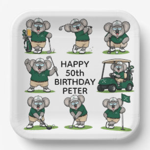 funny golf-and-koalas paper plate