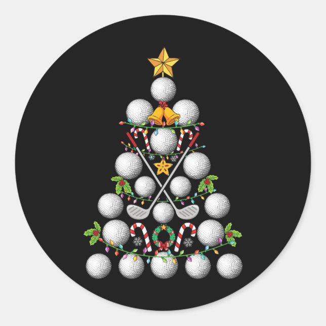 Funny Golf Ball Christmas Tree Christmas Golf Love Classic Round Sticker (Front)
