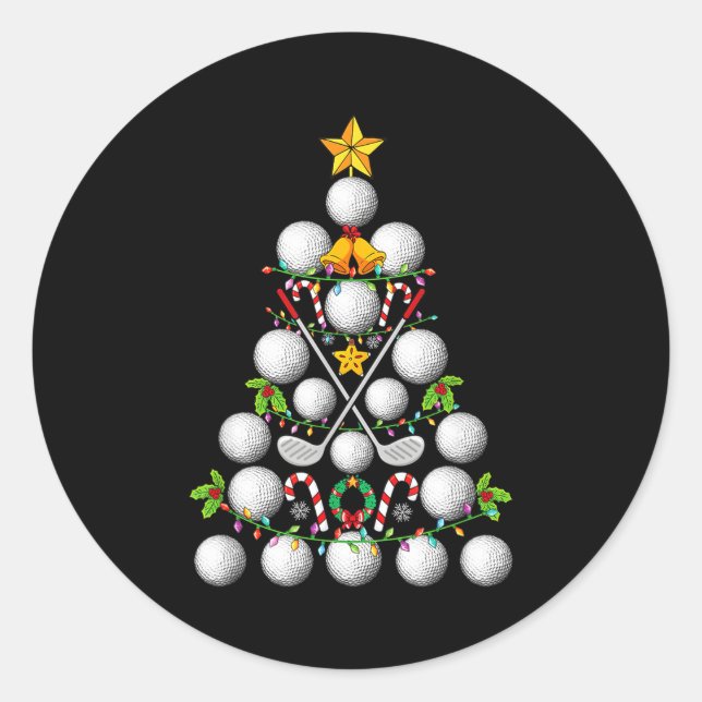 Funny Golf Ball Christmas Tree Christmas Golf Love Classic Round Sticker (Front)