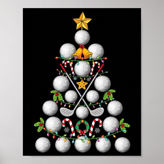 Funny Golf Ball Christmas Tree Christmas Golf Love Poster (Front)