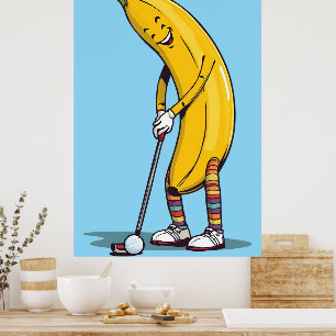 Funny Golf Banana Character Swinging Club  Poster