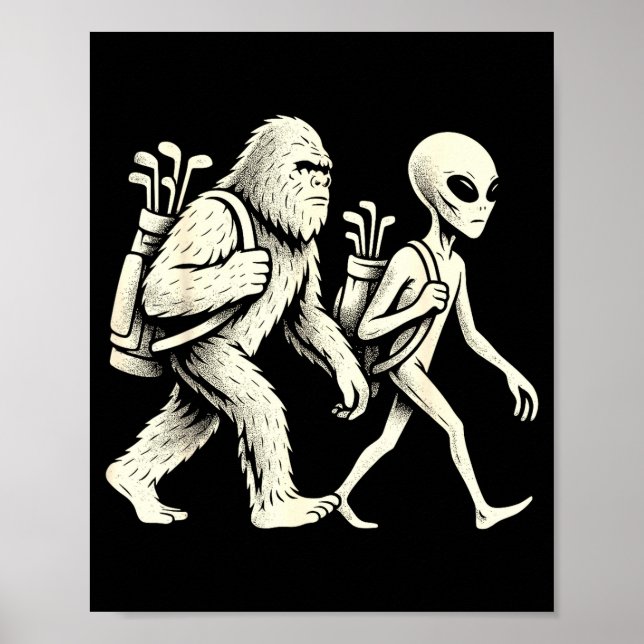 Funny Golf Bigfoot Sasquatch Alien Ufo Golfer  Poster (Front)