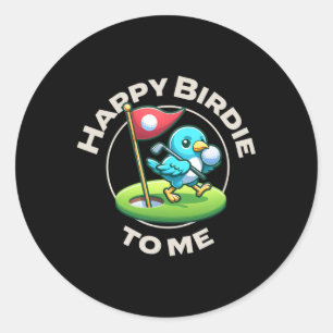 Funny Golf Birthday Happy Birdie Golfer Kids Boys Classic Round Sticker
