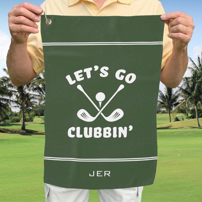 Funny Golf Club Humour Modern Golfer Sports Green Golf Towel (Funny Golf Club Modern Golfer Sports Pro Olive Green Cute Crossed Clubs Golf Towel )