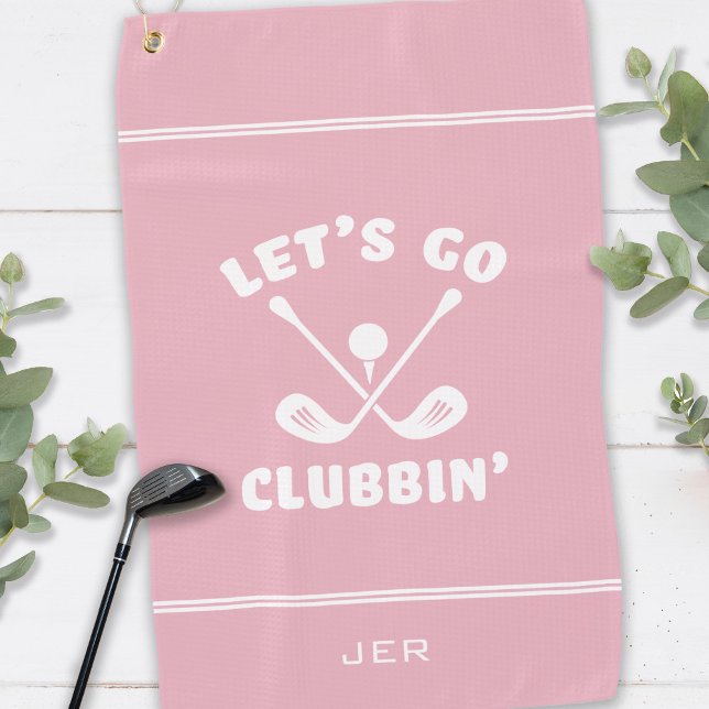 Funny Golf Club Modern Golfer Sports Trendy Pink Golf Towel (Funny Golf Club Modern Golfer Sports Trendy Pink Cute Crossed Golf Clubs Golf Towel)