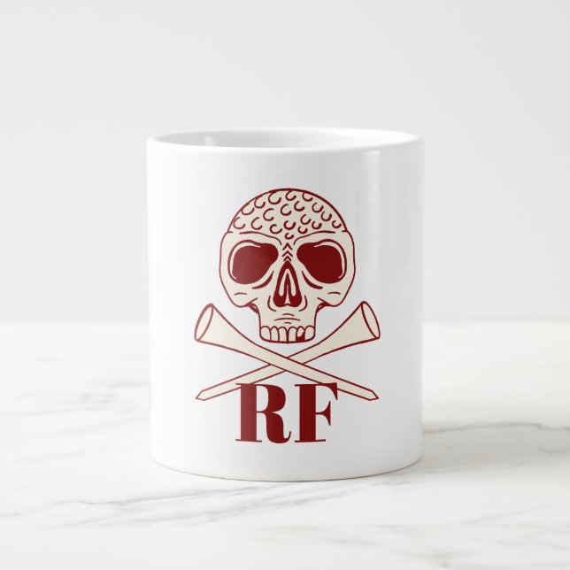 Funny Golf Dad Monogram Retro Skull Crossed Tees Large Coffee Mug (Front)