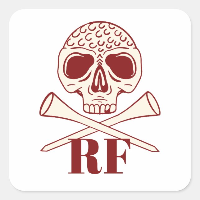 Funny Golf Dad Monogram Retro Skull & Crossed Tees Square Sticker (Front)