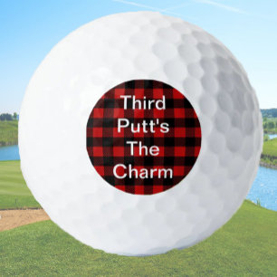 Funny Golf Gift Third Putt's The Charm Red Plaid Balls