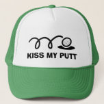 Funny golf hats | Kiss my putt<br><div class="desc">Funny golf hats | Kiss my putt. Cute sports Birthday gift idea for men and women who love playing golf. Custom cap for golfers. Black and white golf ball and putting hole design. Golfing humour. Make your own humourous headwear for friends and family. Great for dad, uncle, husband, grandpa, coach,...</div>