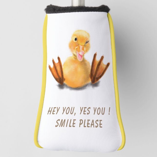 Funny Golf Head Cover Happy Duck - Custom Text (Rotate 90)