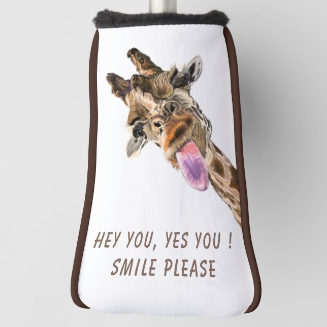 Funny Golf Head Cover Playful Giraffe Smile Text (Rotate 90)
