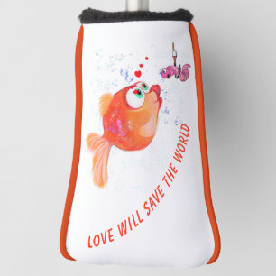 Funny Golf Head Cover with Happy Fish and Worm