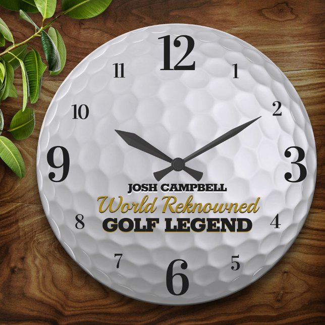 Funny Golf Legend Golf Ball Personalized Large Clock (Creator Uploaded)