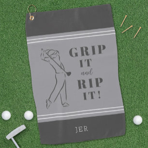 Funny Golf Modern Golfer Humour Black Grey Classic Golf Towel