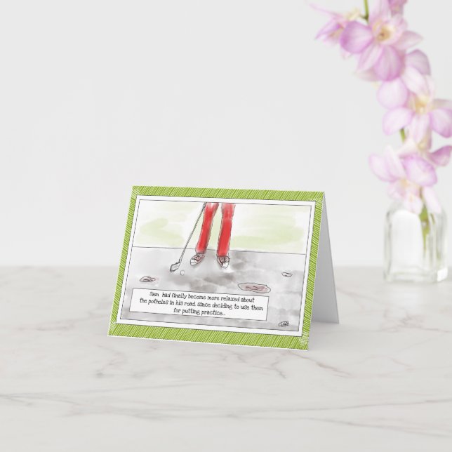 Funny Golf "Putting Into Potholes" Birthday Card (Orchid)