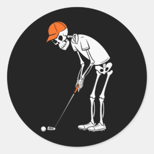 Funny Golf Skeleton Golf Halloween Golfing Sports Classic Round Sticker