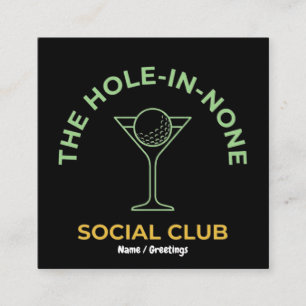 Funny Golf Social Club Humour Hole-In-None Martini Square Business Card