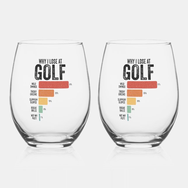 Funny Golf Sport Why I Lose At Golfing Game Retro  Stemless Wine Glass (Back)