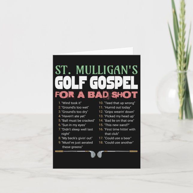 Funny Golf St.mulligan's Excuses For A Bad Shot Fu Card (Front)