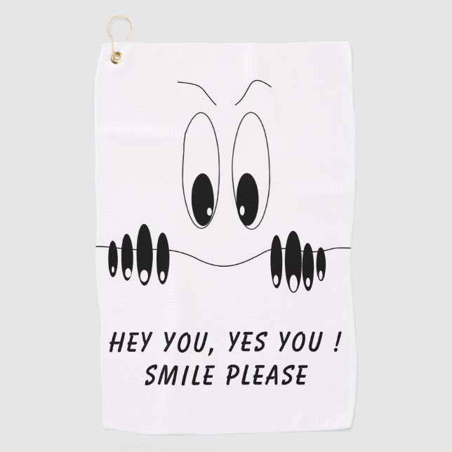 Funny Golf Towel with Curiosity Eyes - Smile (Front)