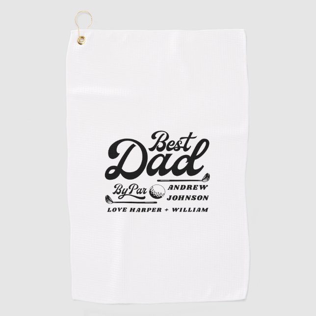 Funny Golfer Best Dad By Par Photo | Monogram Name Golf Towel (Front)