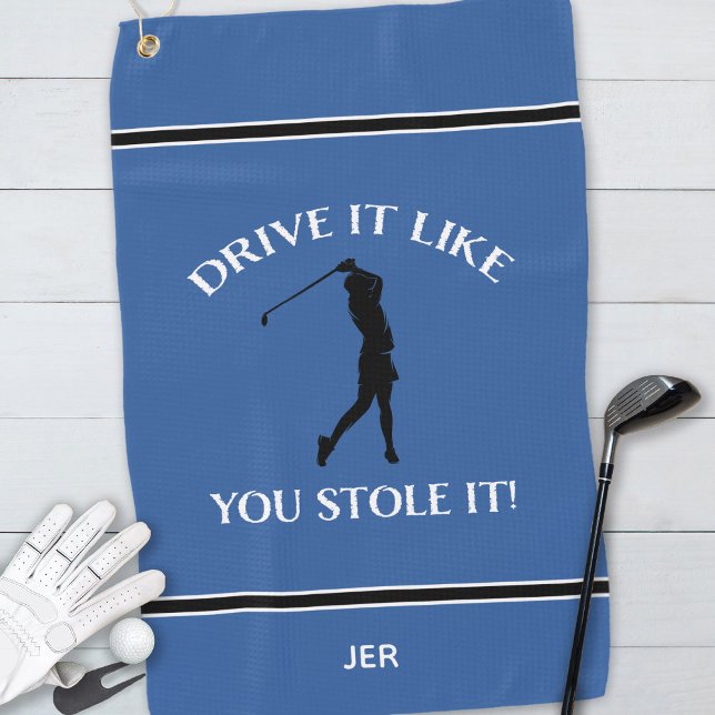 Funny Golfer Humour For Her Monogram Sports Blue G Golf Towel (Creator Uploaded)