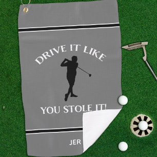 Funny Golfer Humour For Him Monogram Sports Grey  Golf Towel