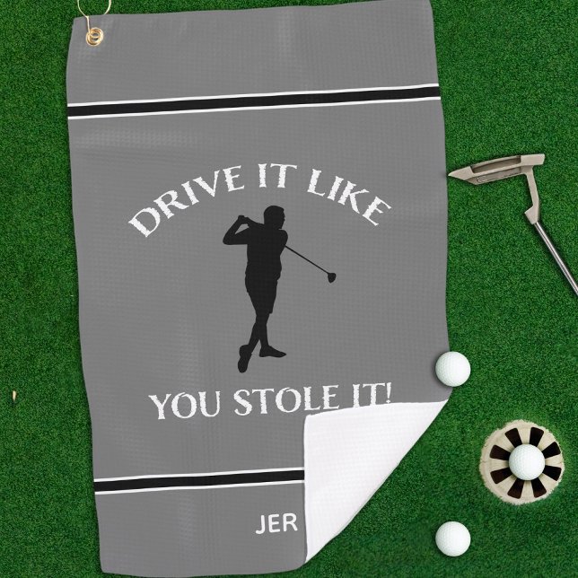 Funny Golfer Humour For Him Monogram Sports Grey  Golf Towel (Funny Golfer Humor For Him Monogram Sports Gray Golf Towel)
