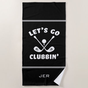 Funny Golfer Humour Monogram Black Beach Towel