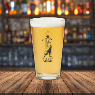 Funny Golfer Life Saying Retro Style Man Glass